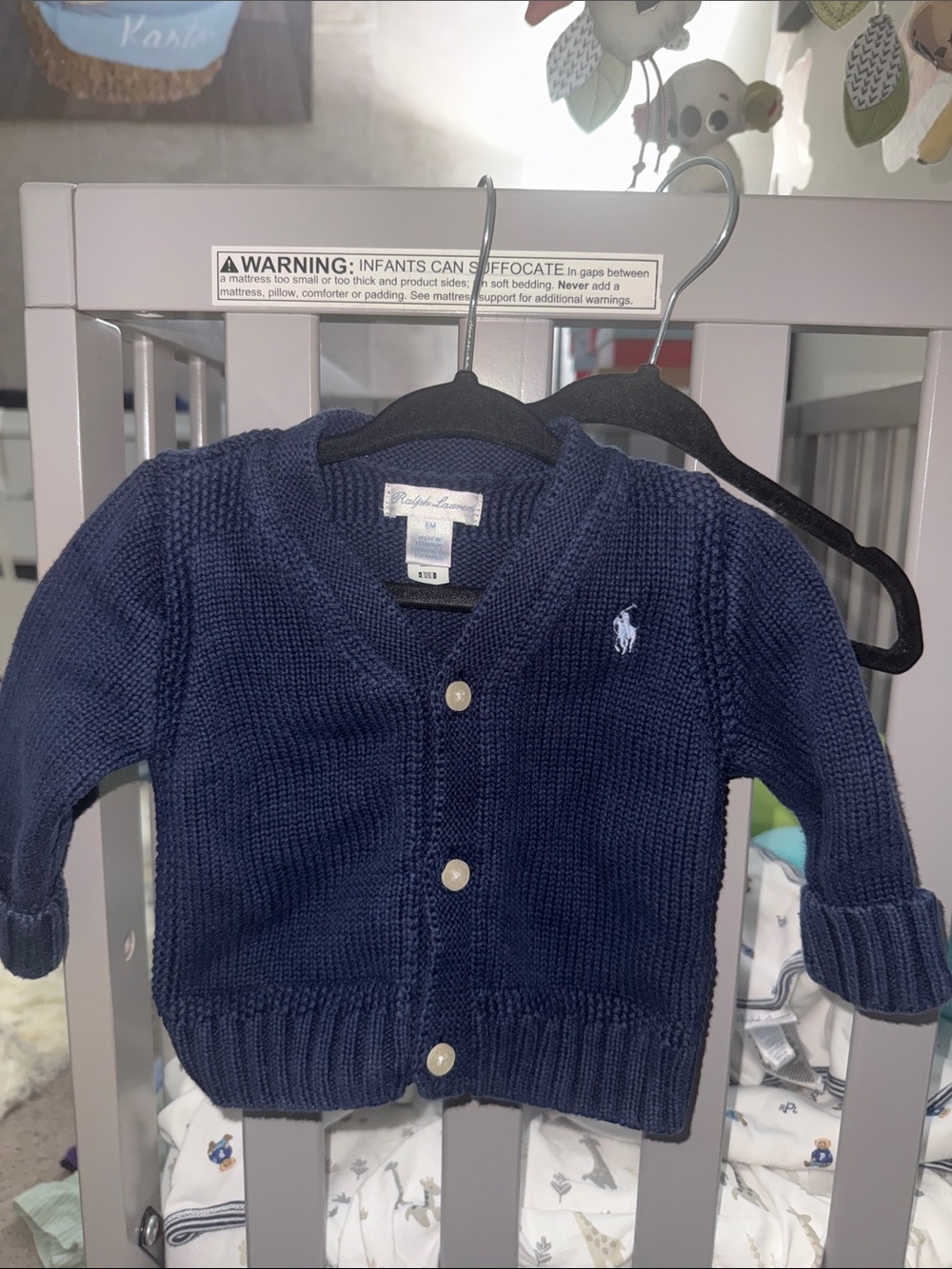 Ralph Lauren Navy Knit Baby Cardigan with Polo Pony